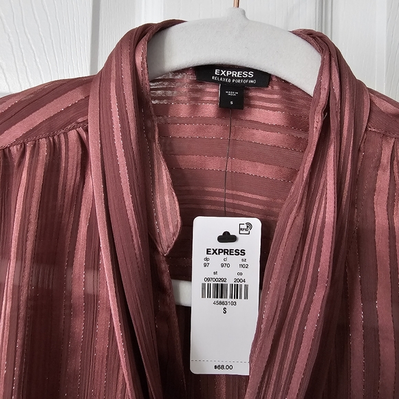 Express Tie Neck Relaxed Portofino Button Down Shirt - Size S - Picture 8 of 14